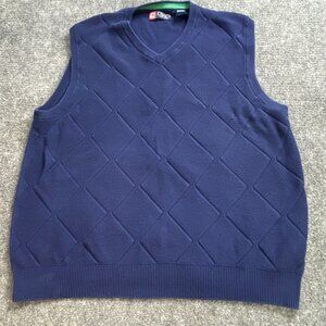 Chaps Sweater Vest Mens L Blue Diamond Knit V Neck Pullover Academia Preppy Golf